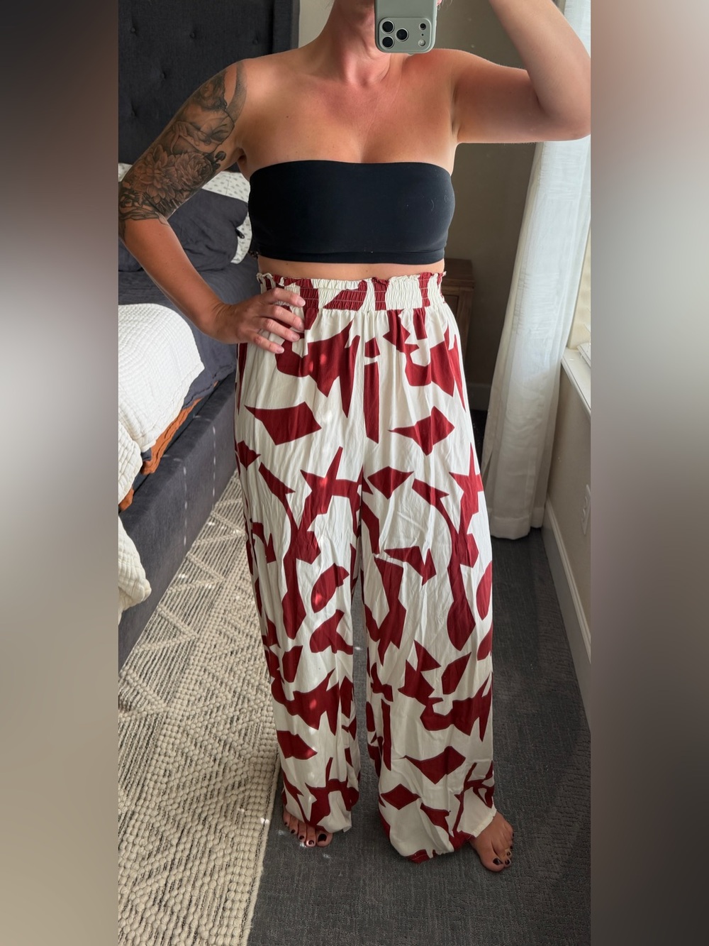 Cynthia Rowley Red Abstract Print Wide Leg Palazzo Pants L
